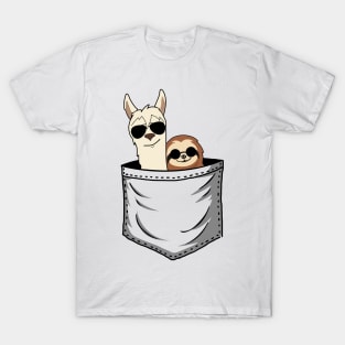 Sloth And Llama In Pocket Funny T-Shirt